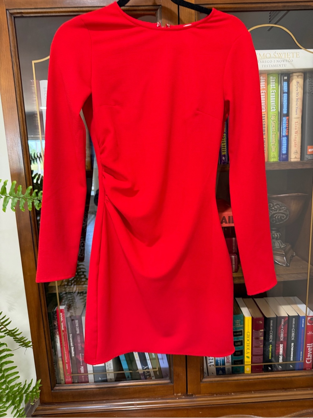 H&M Red Long-Sleeve Draped Mini Dress